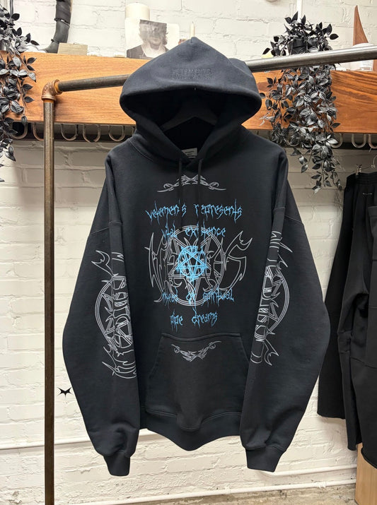 SS2022 Vetements ‘Vital Existence’ Gothic Logo Black Terry Cotton Hoodie