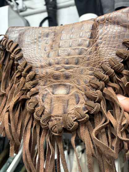 2000s Roberto Cavalli Crocodile Embossed Leather Fringe Side-Bag