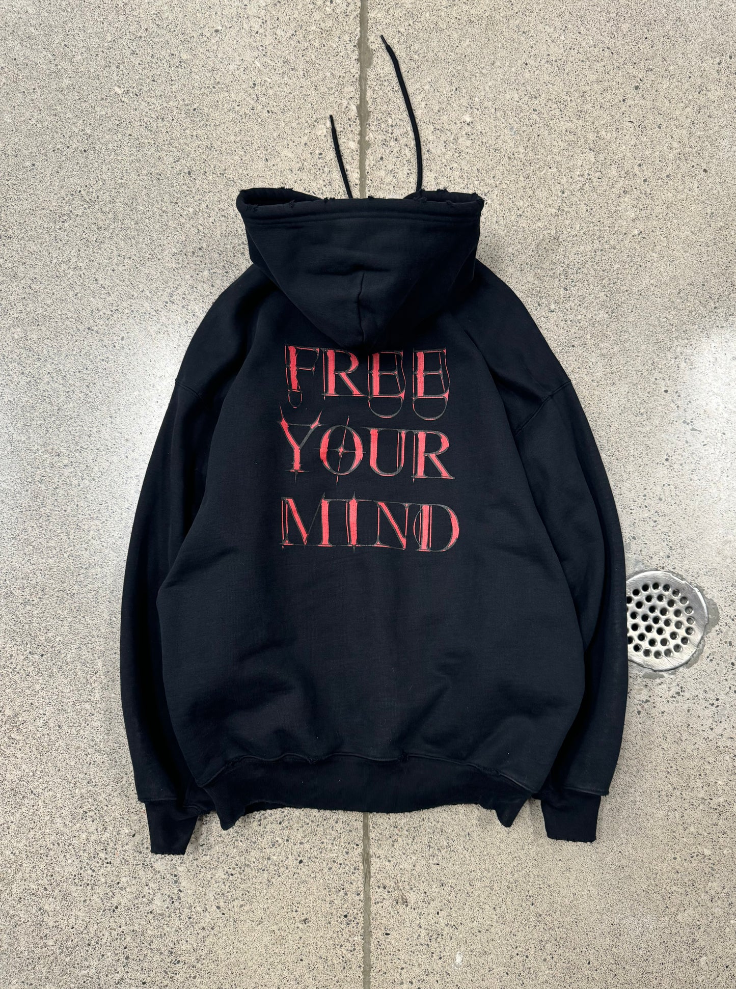 AW2020 Balenciaga ‘Free Your Mind’ Distressed Black Hoodie