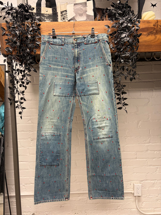SS2002 Undercover ‘Illusion of Haze’ Repaired Blue Flared Leg Denim
