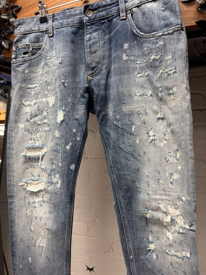 Dolce & Gabbana Heavily Distressed Blue Bootcut Denim