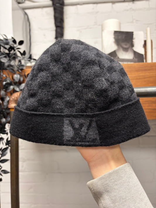 Louis Vuitton ‘Damier Initiales’ Black/Grey Wool Beanie