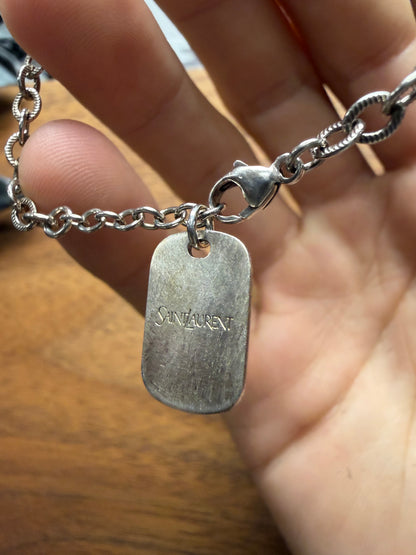 Saint Laurent Silver Toned Dog-Tag Engraved ‘YSL’ Logo Bracelet