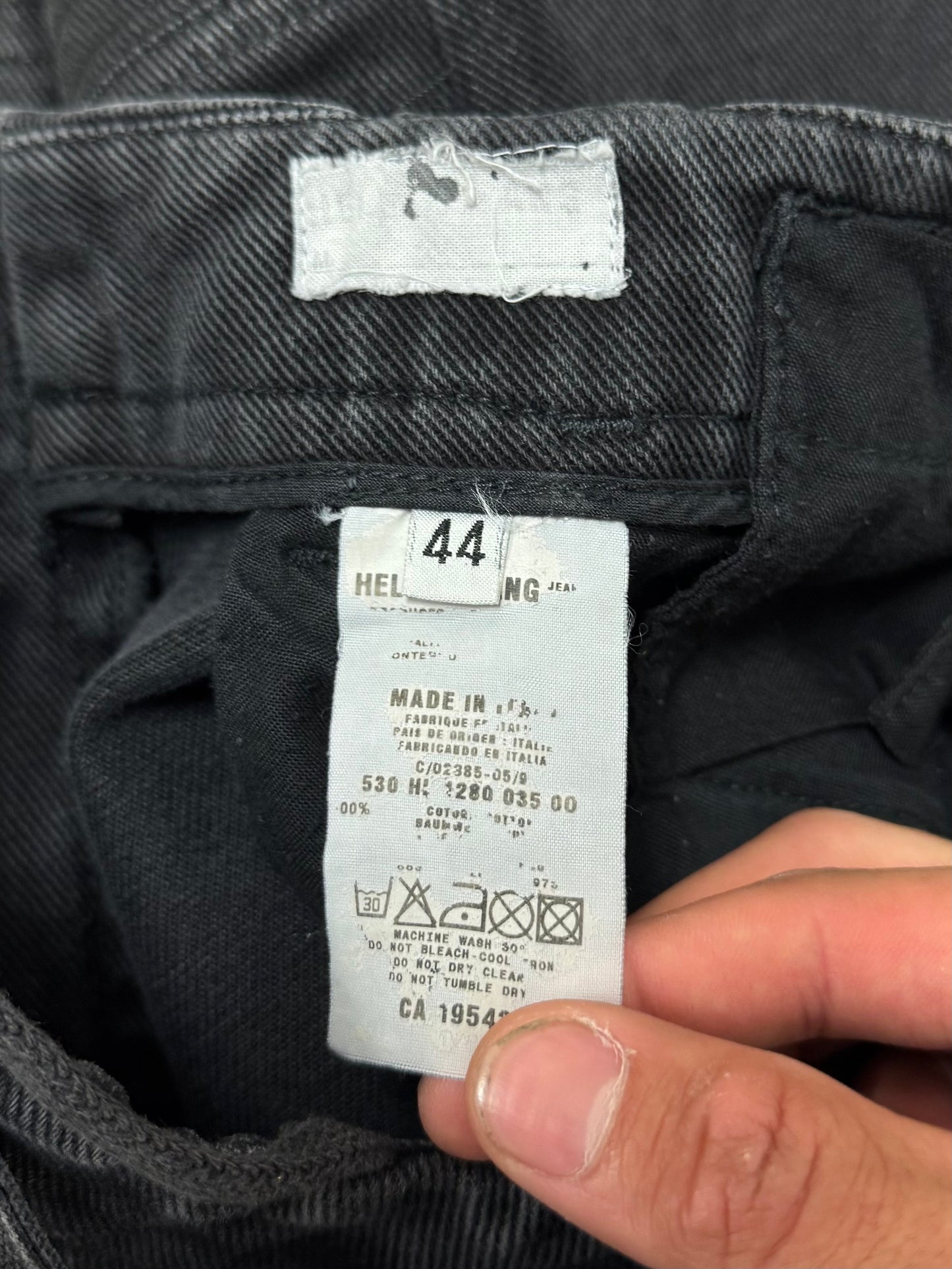 AW1999 Helmut Lang Waxed Black ‘Biker Knee’ Slim Cut Denim