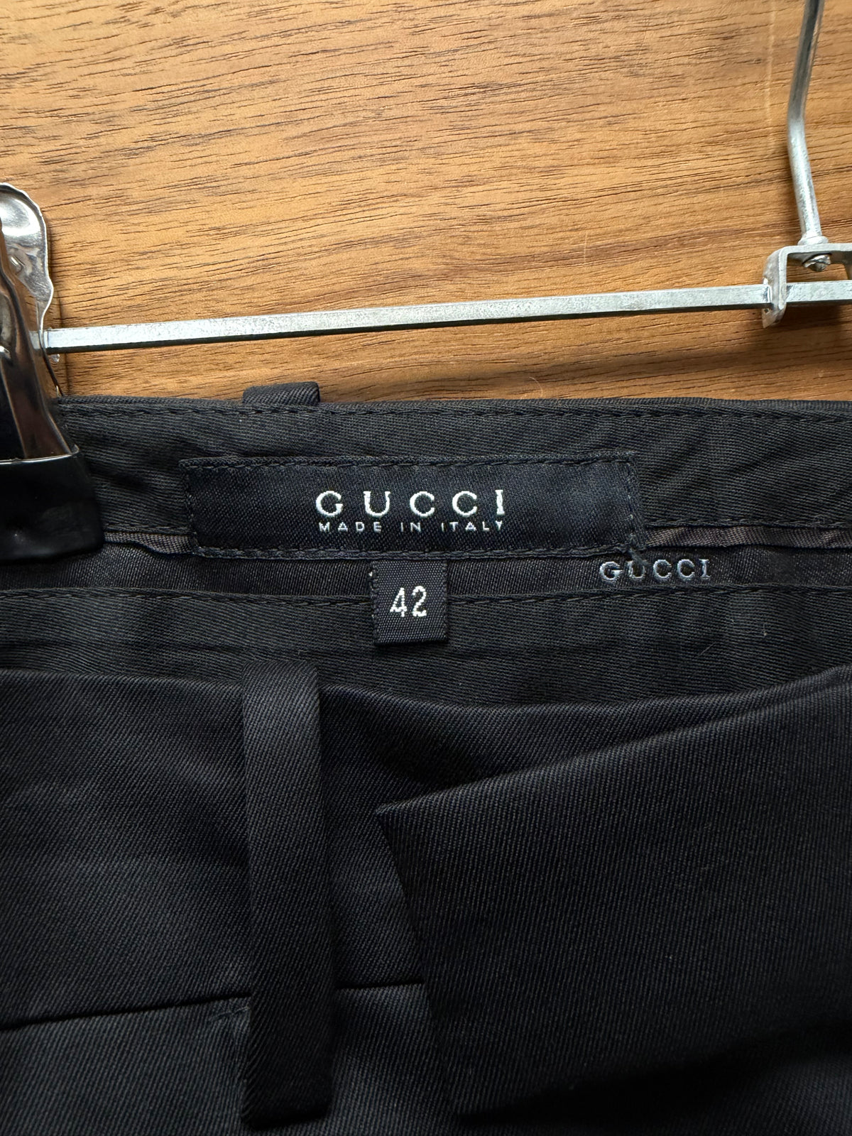 AW2004 Gucci by Tom Ford Pleated Black Slim Cut Flared Leg Trousers