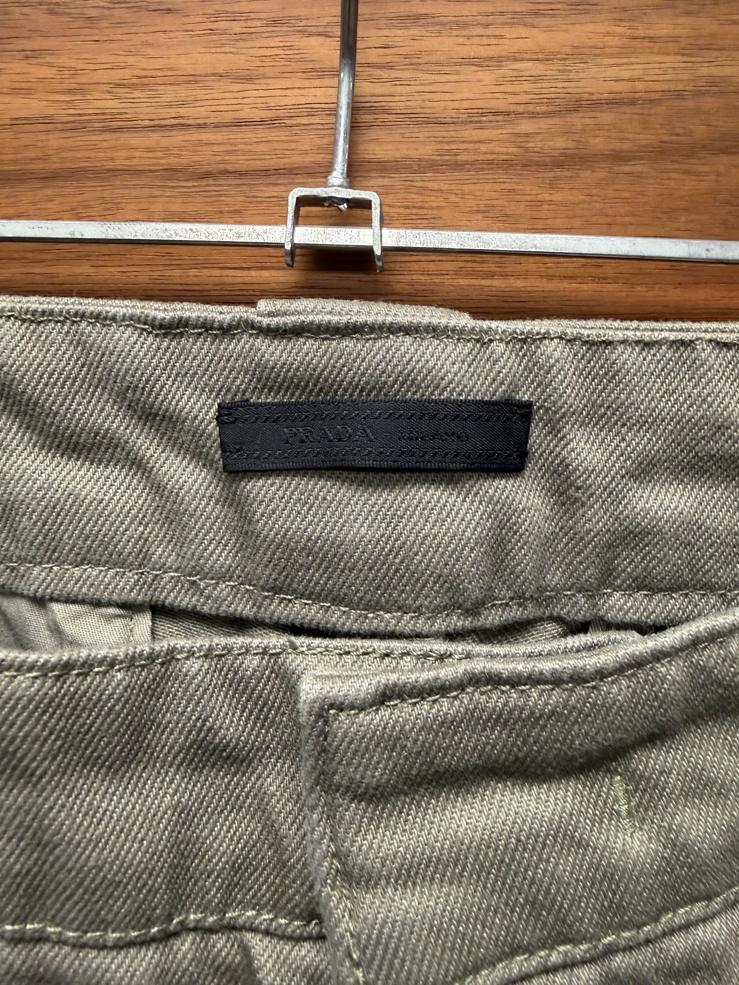 Prada Heavyweight Denim ‘Dust Brown’ Wide Leg Cargo Pants