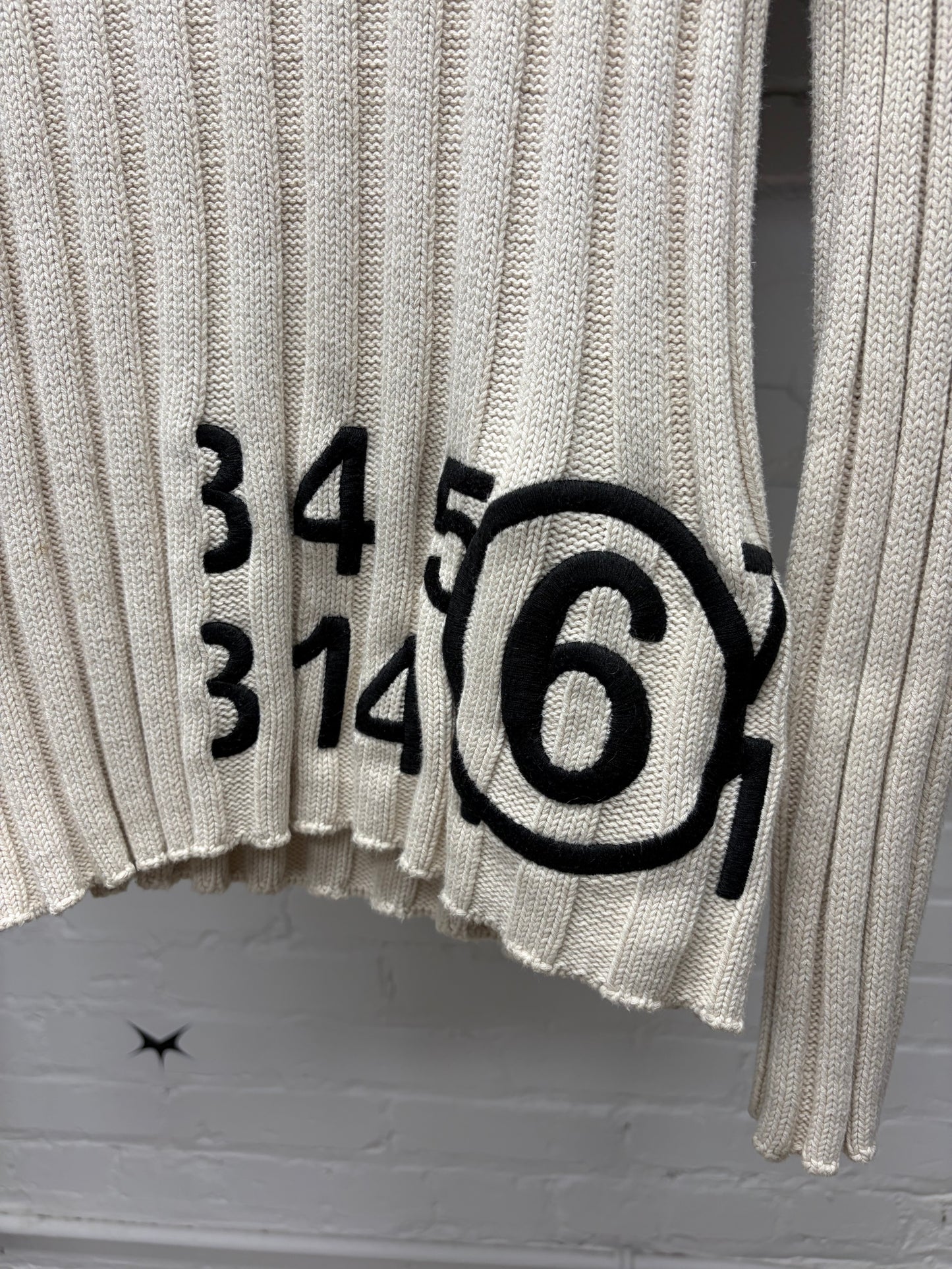 SS2020 Maison Margiela Cream White Ribbed Logo Knit Sweater
