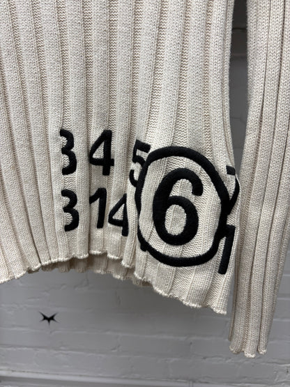 SS2020 Maison Margiela Cream White Ribbed Logo Knit Sweater