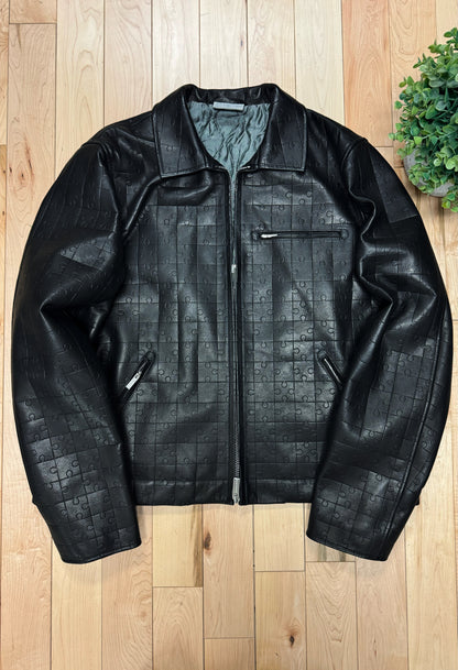 Vetements ‘Puzzle’ Embossed Black Leather Zip-Up Jacket