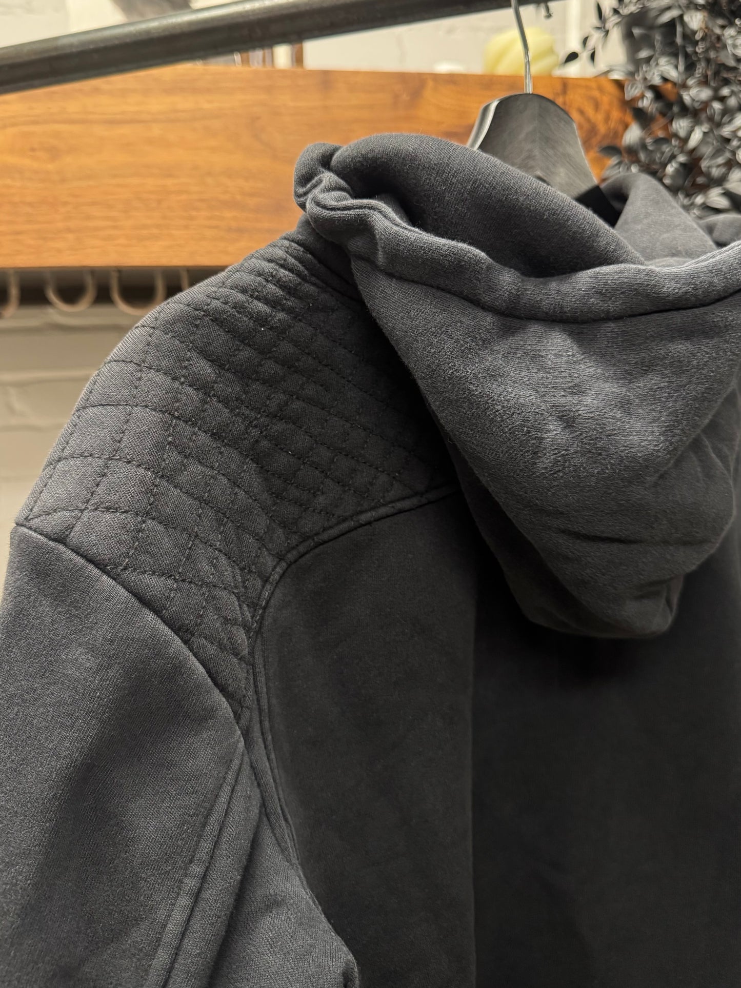 Balmain Quilted Black Cotton Asymmetric Zip-Up Hoodie