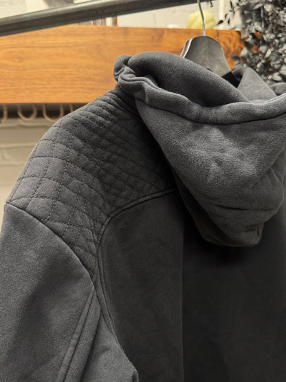 Balmain Quilted Black Cotton Asymmetric Zip-Up Hoodie