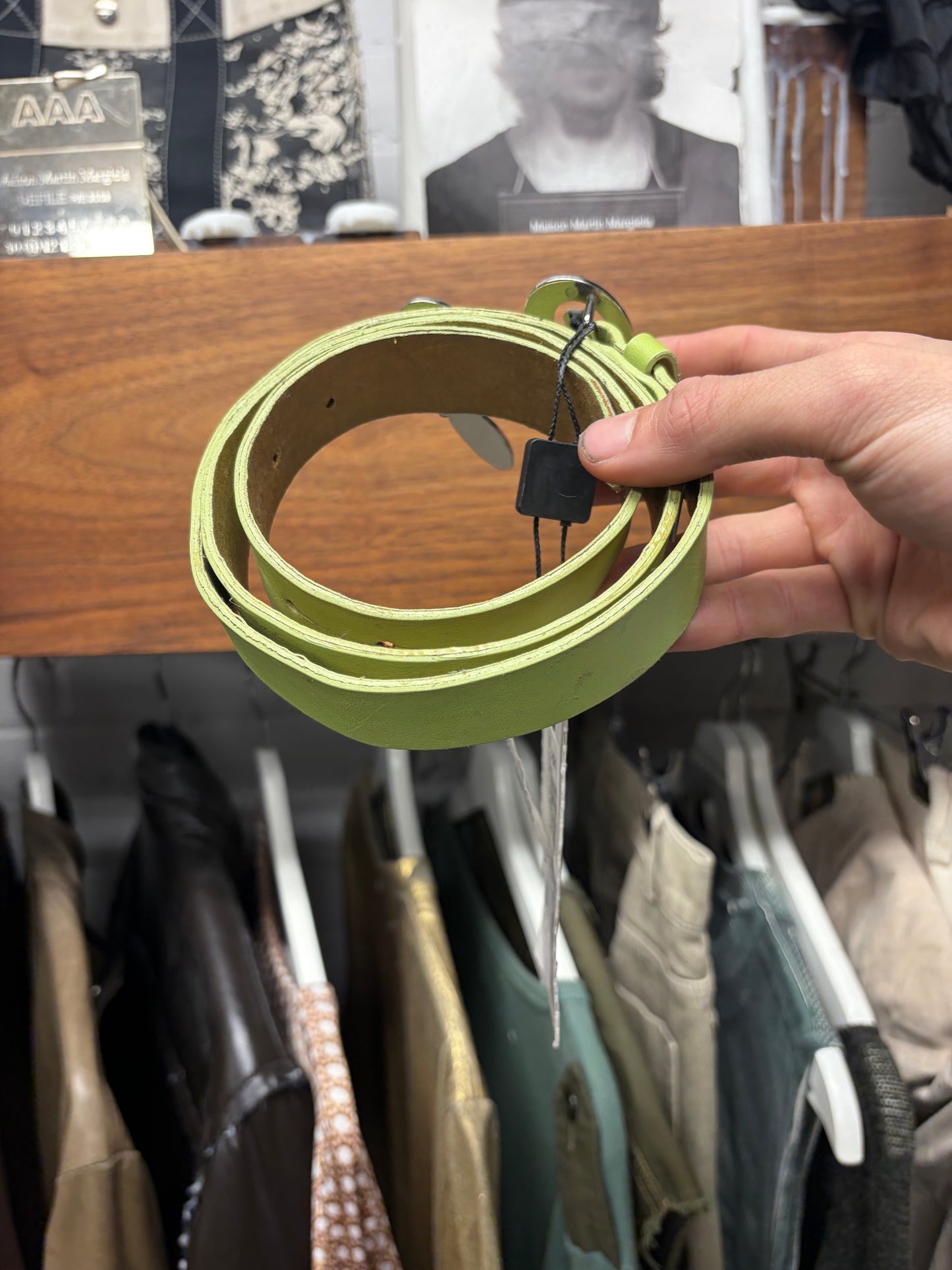 2000s Dolce & Gabbana Lime Green Leather Rhinestone Logo Belt