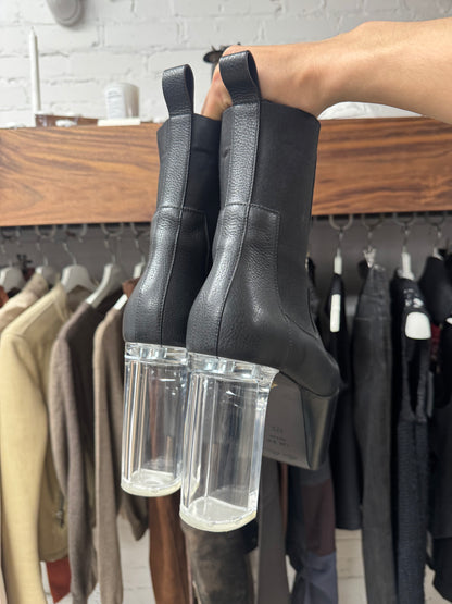 Rick Owens Black Leather/Clear Heel Kiss Boots