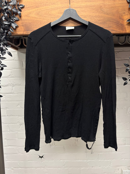 Saint Laurent Henley Ribbed Black Cotton Long Sleeve Shirt