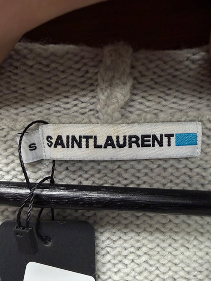 2000s Saint Laurent Cream Knit Pullover Hoodie with Relaxed Collar Shape