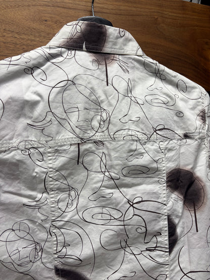 SS2010 Prada ‘Pencil Sketches’ White Graphic Button Up Shirt