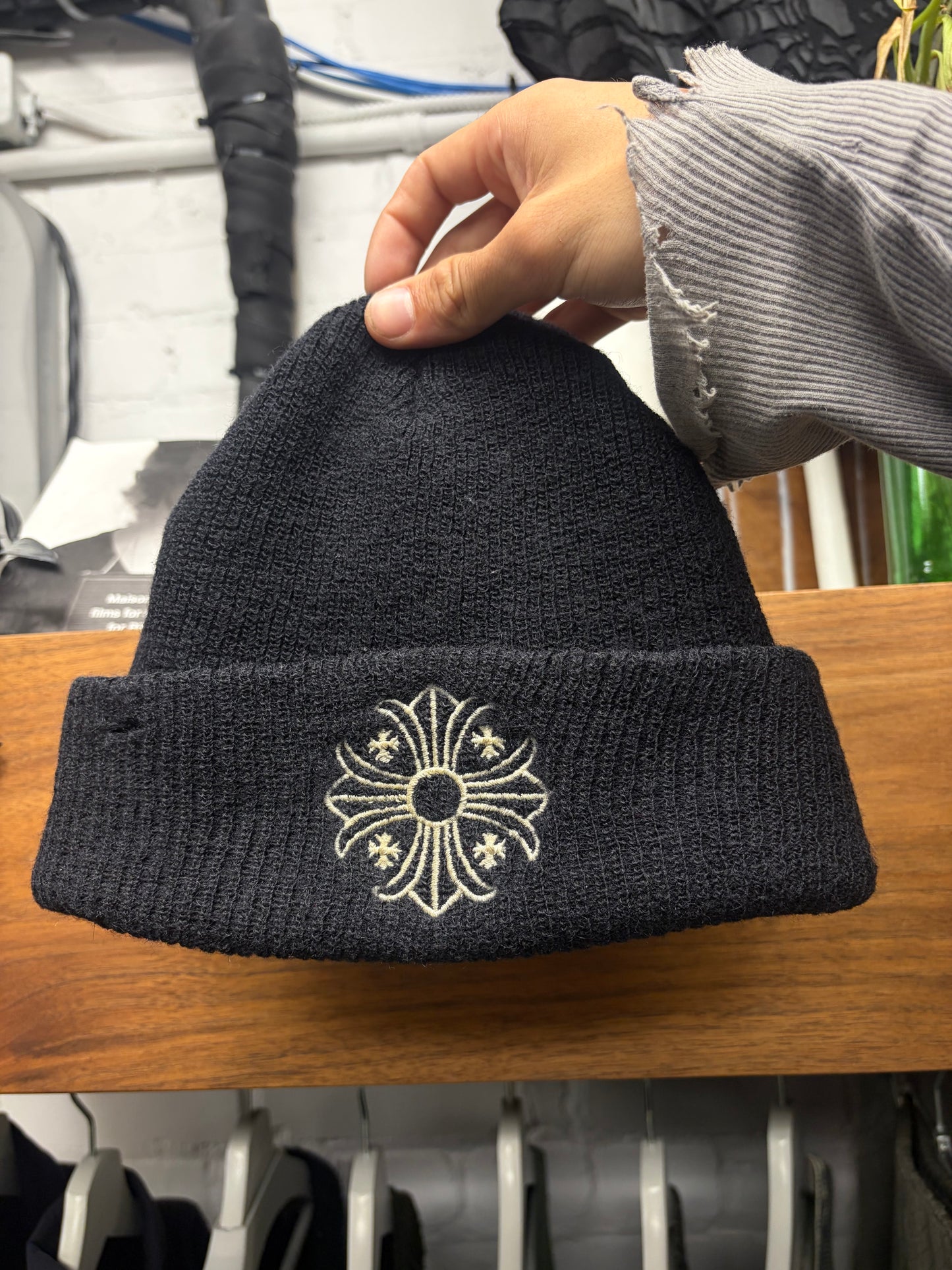 Chrome Hearts ‘Plus Cross’ Ribbed Black Wool Knit Beanie