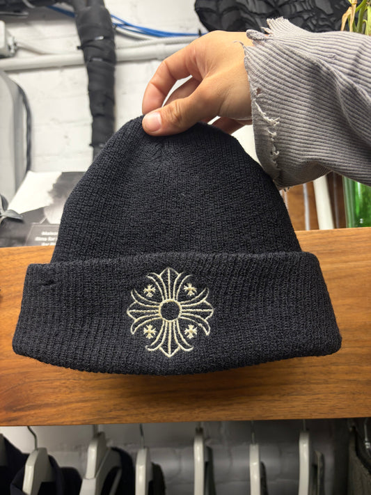 Chrome Hearts ‘Plus Cross’ Ribbed Black Wool Knit Beanie