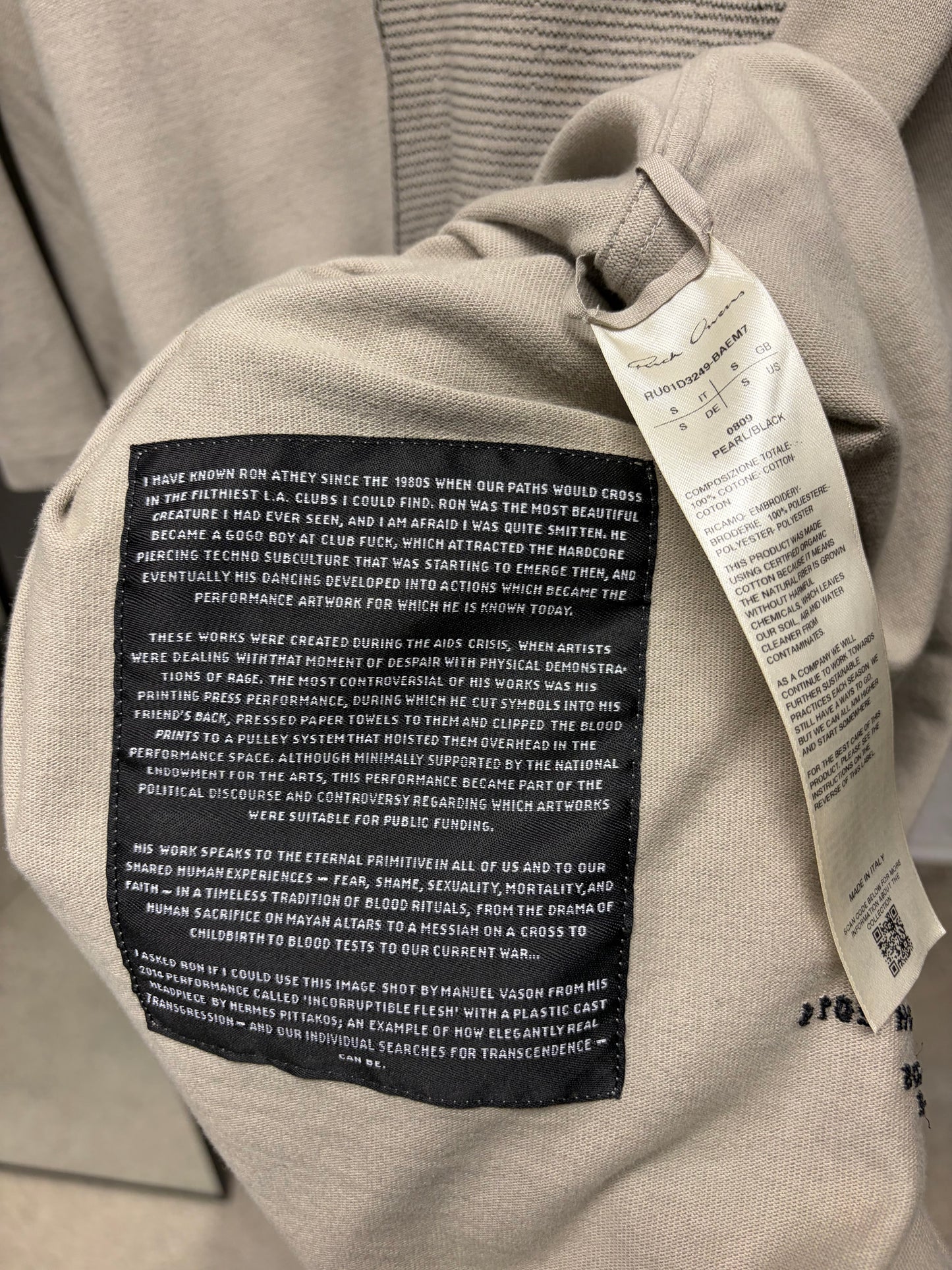 SS2024 Rick Owens ‘Lido’ Ron Athey Portrait Pearl/Black Oversized Jumbo Sweatshirt