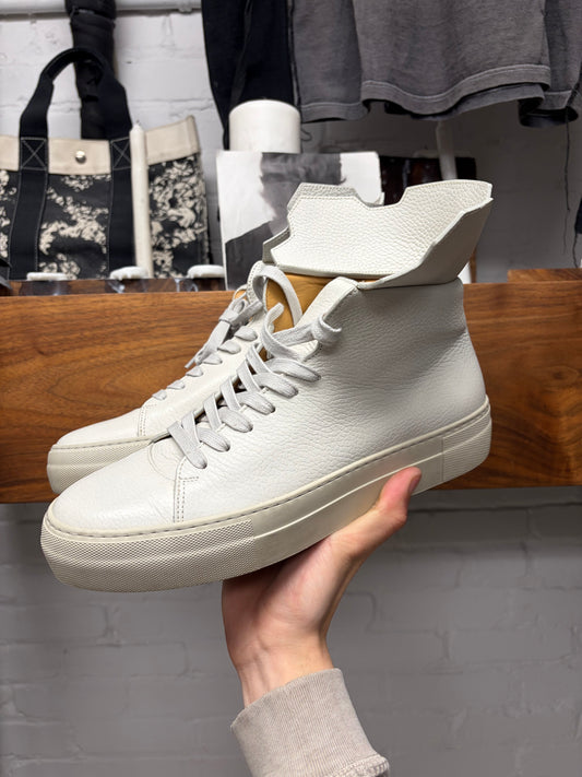 Buschemi ‘90mm’ White Tumbled Calfskin Leather Mid-Top Sneakers