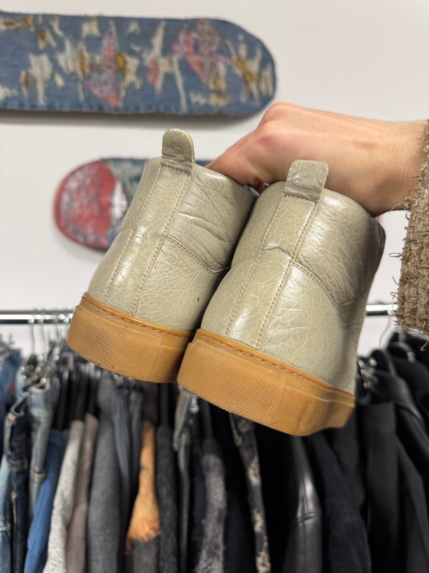Balenciaga ‘Arena’ Calfskin Leather Grey/Gum Sole High Top Sneakers