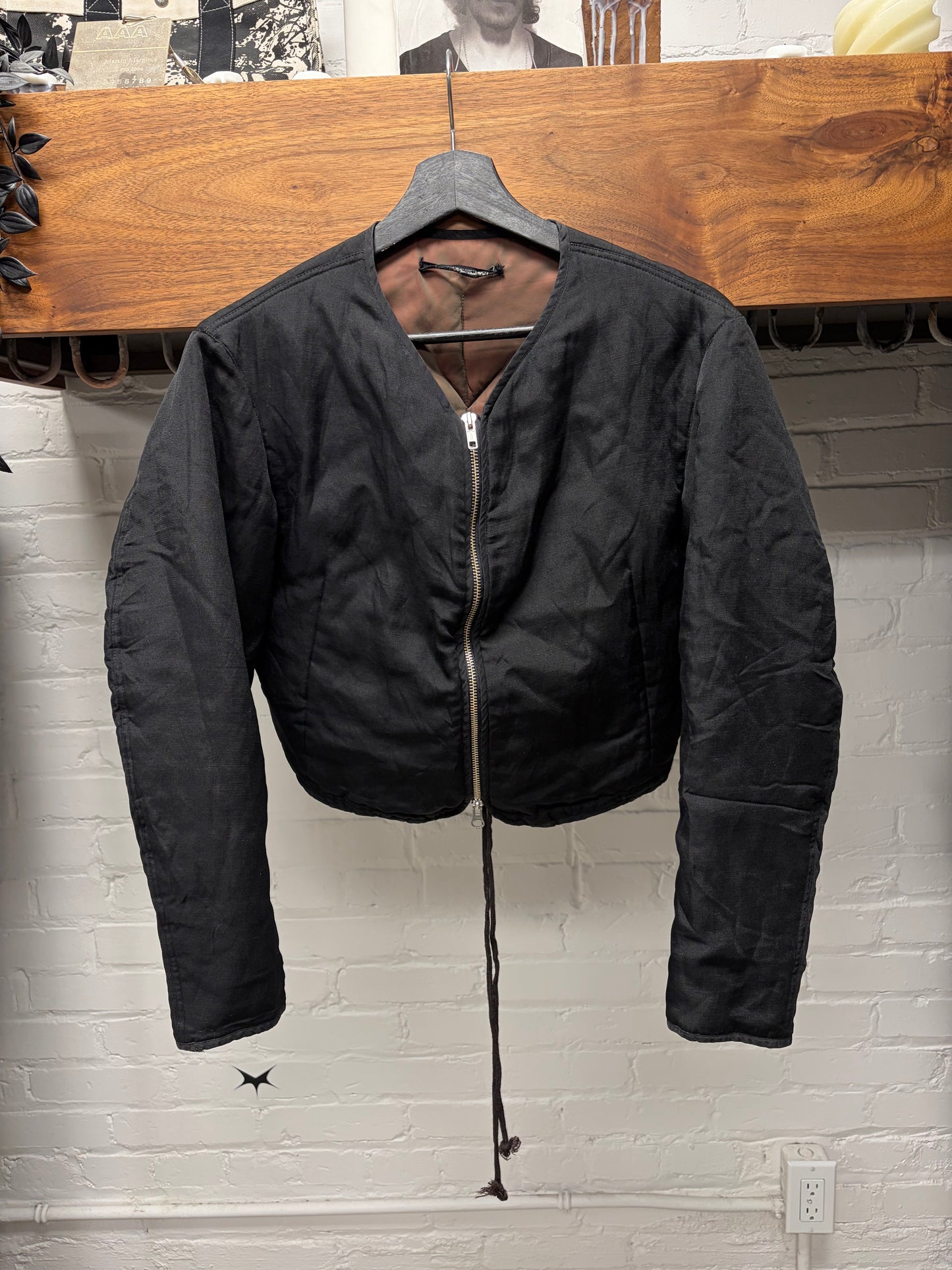 Vintage 90s Yohji Yamamoto Mainline ‘Vertical Logo’ Cropped Black Bomber Jacket