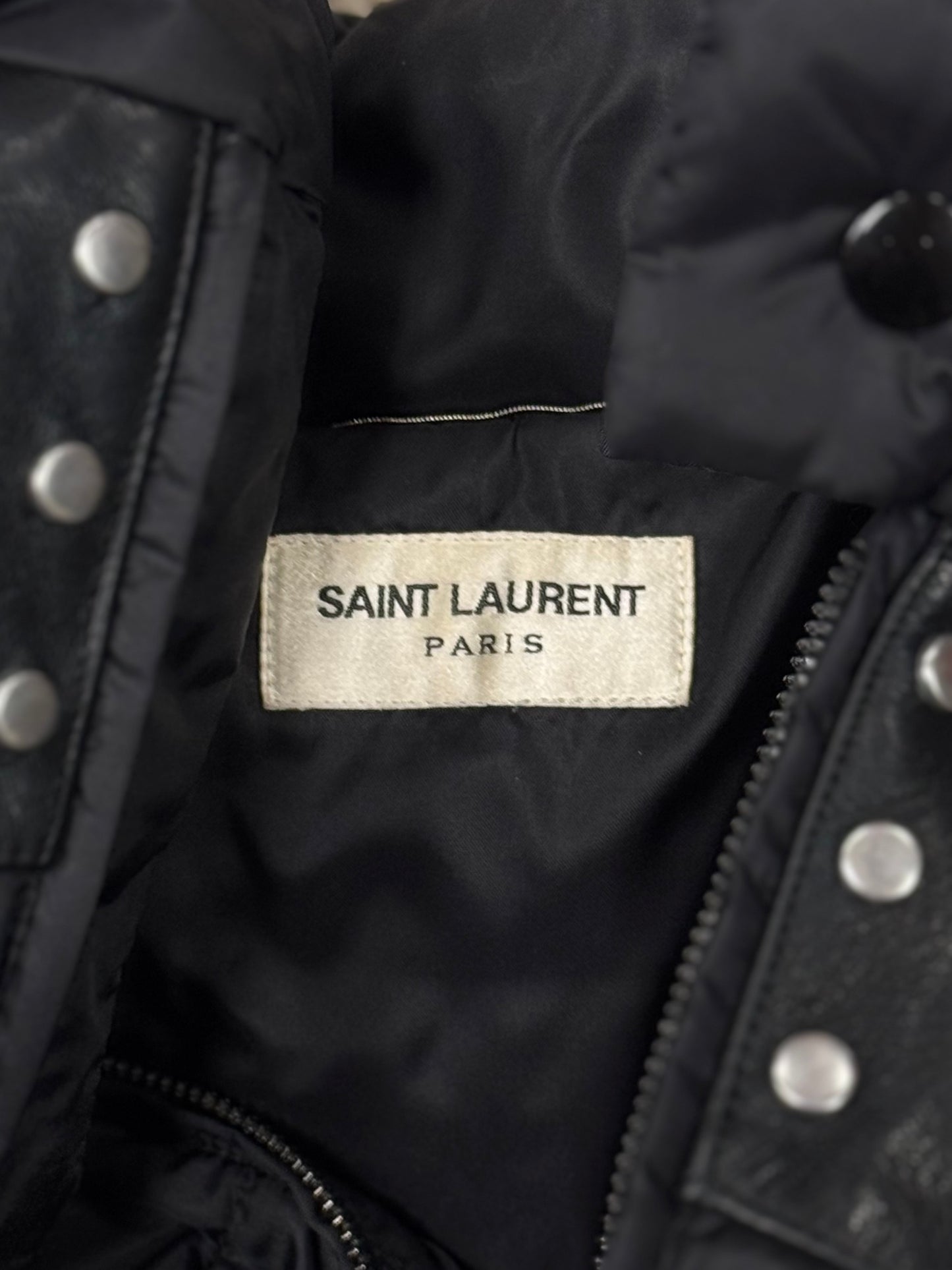 AW2014 Saint Laurent Studdded Leather Goose Down Filled Jacket