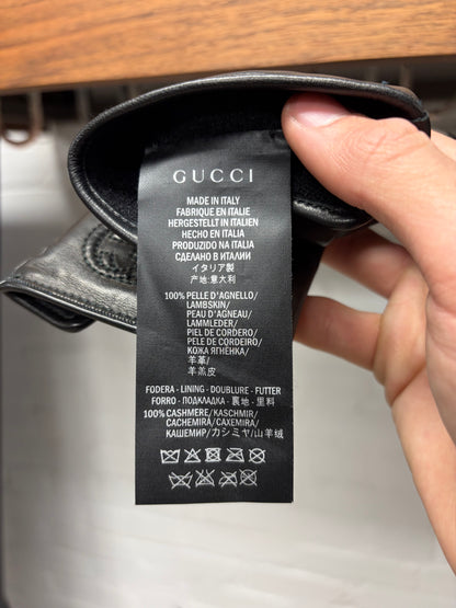 2000s Gucci Wool Lined Black Lambskin Leather Gloves