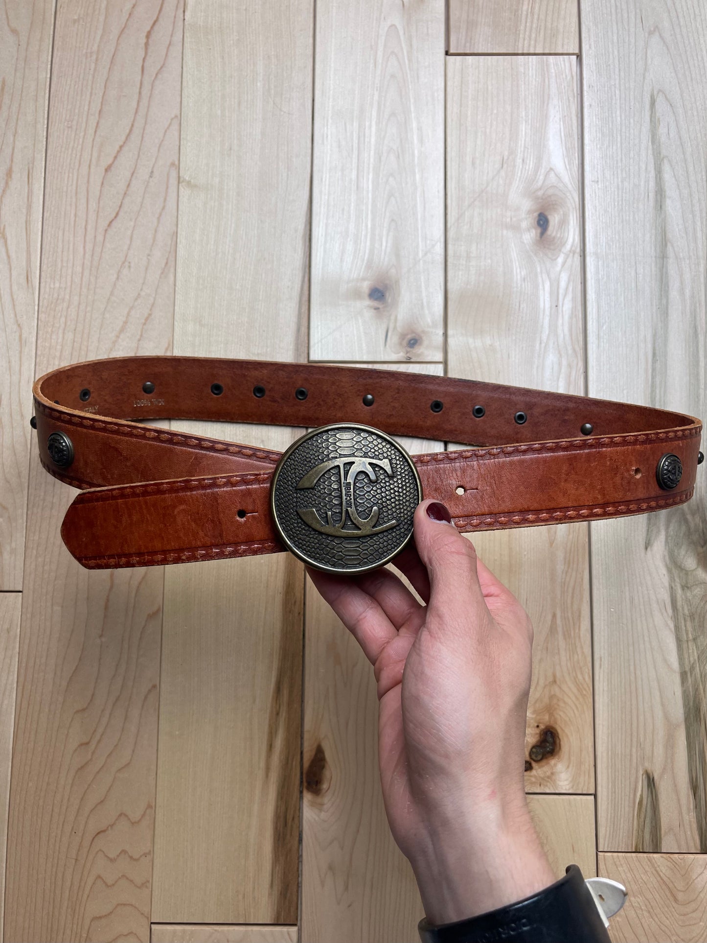 Roberto Cavalli Brown Leather RC Logo Belt