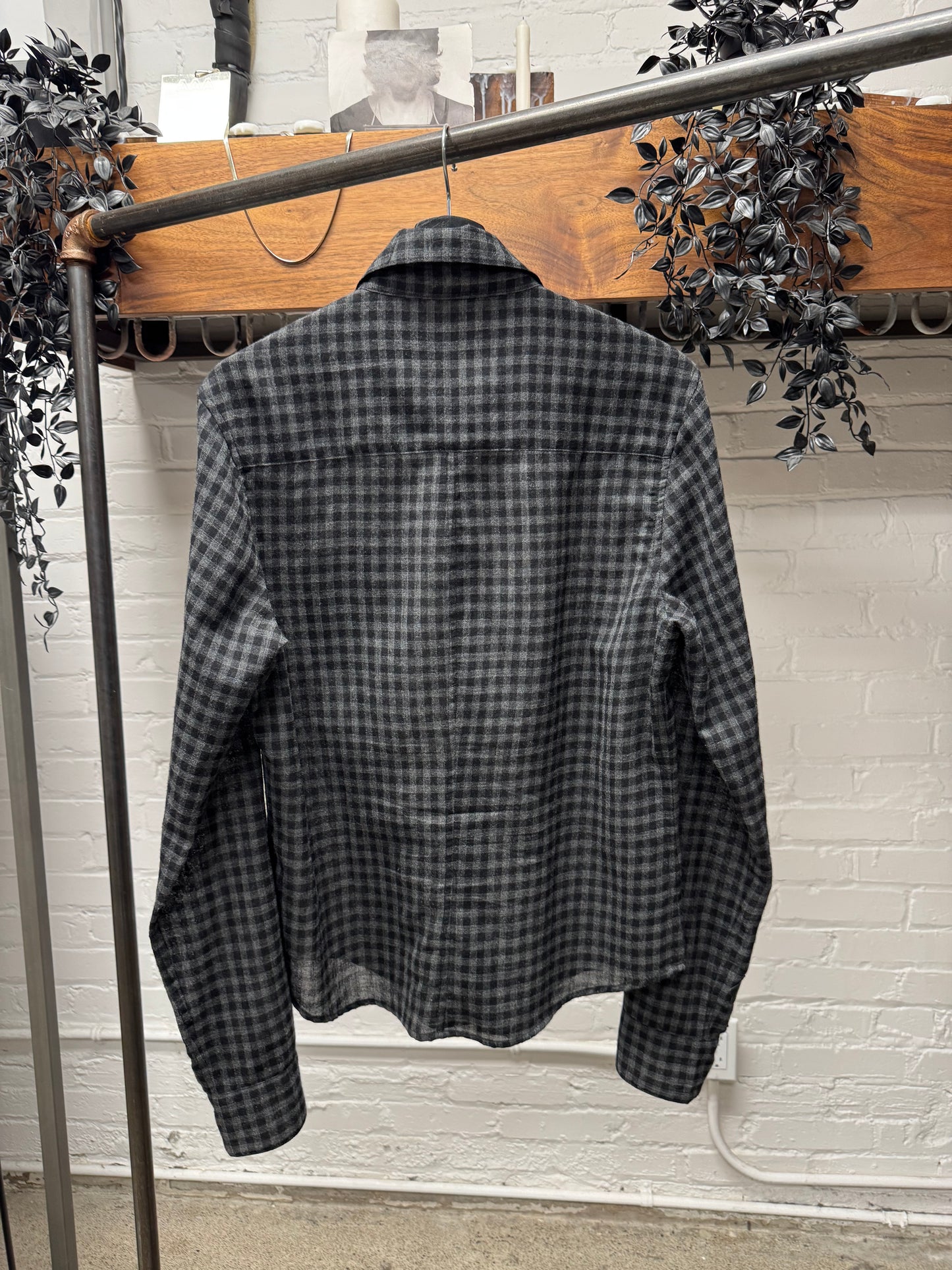 Chrome Hearts Leather Cross Patch ‘Oval Button’ Flannel Shirt