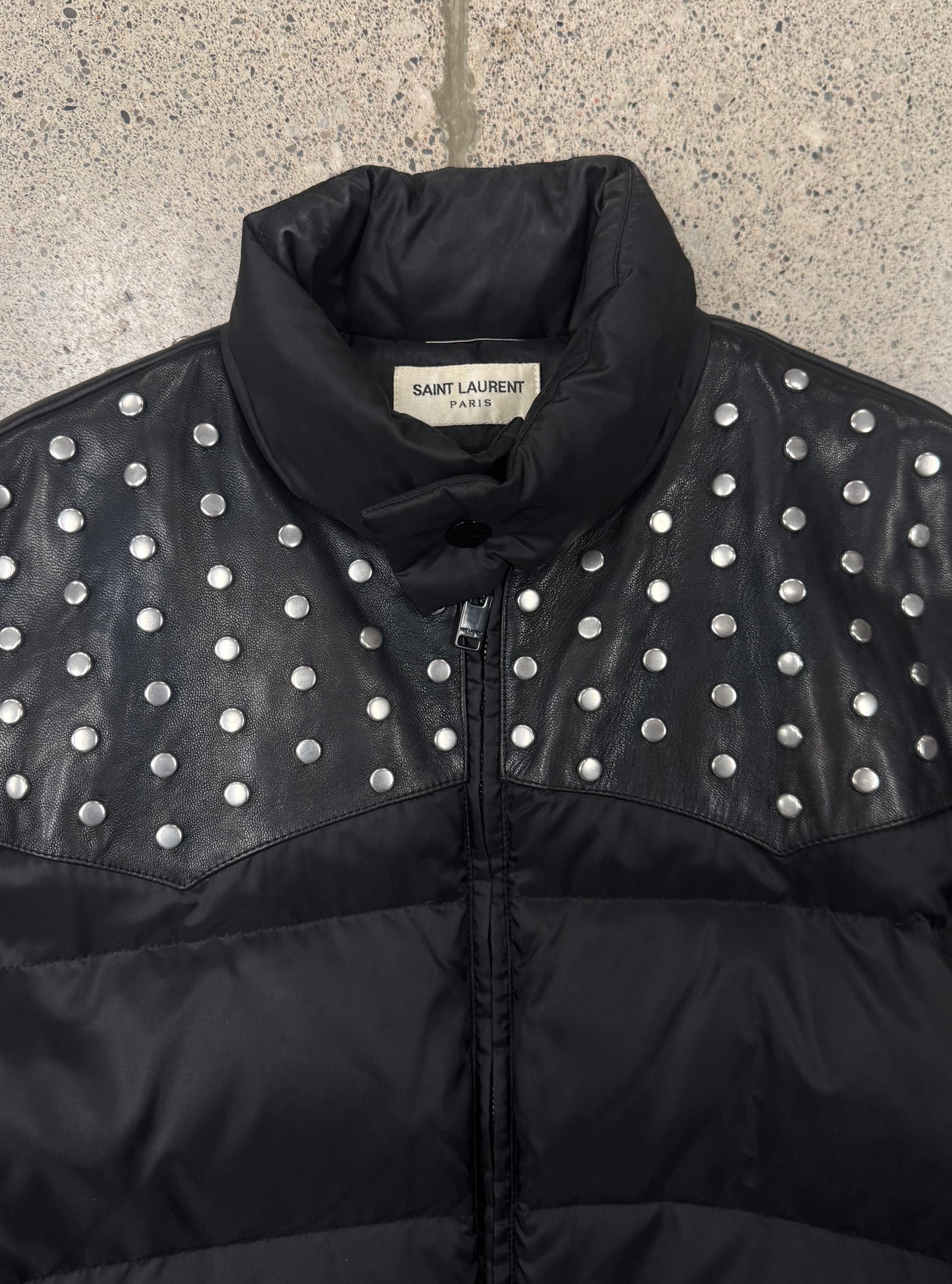 AW2014 Saint Laurent Studdded Leather Goose Down Filled Jacket