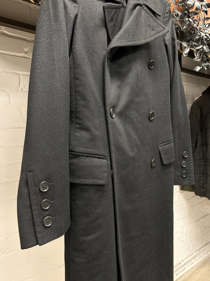 Vintage Helmut Lang Full Length Black Wool Double Breasted Coat