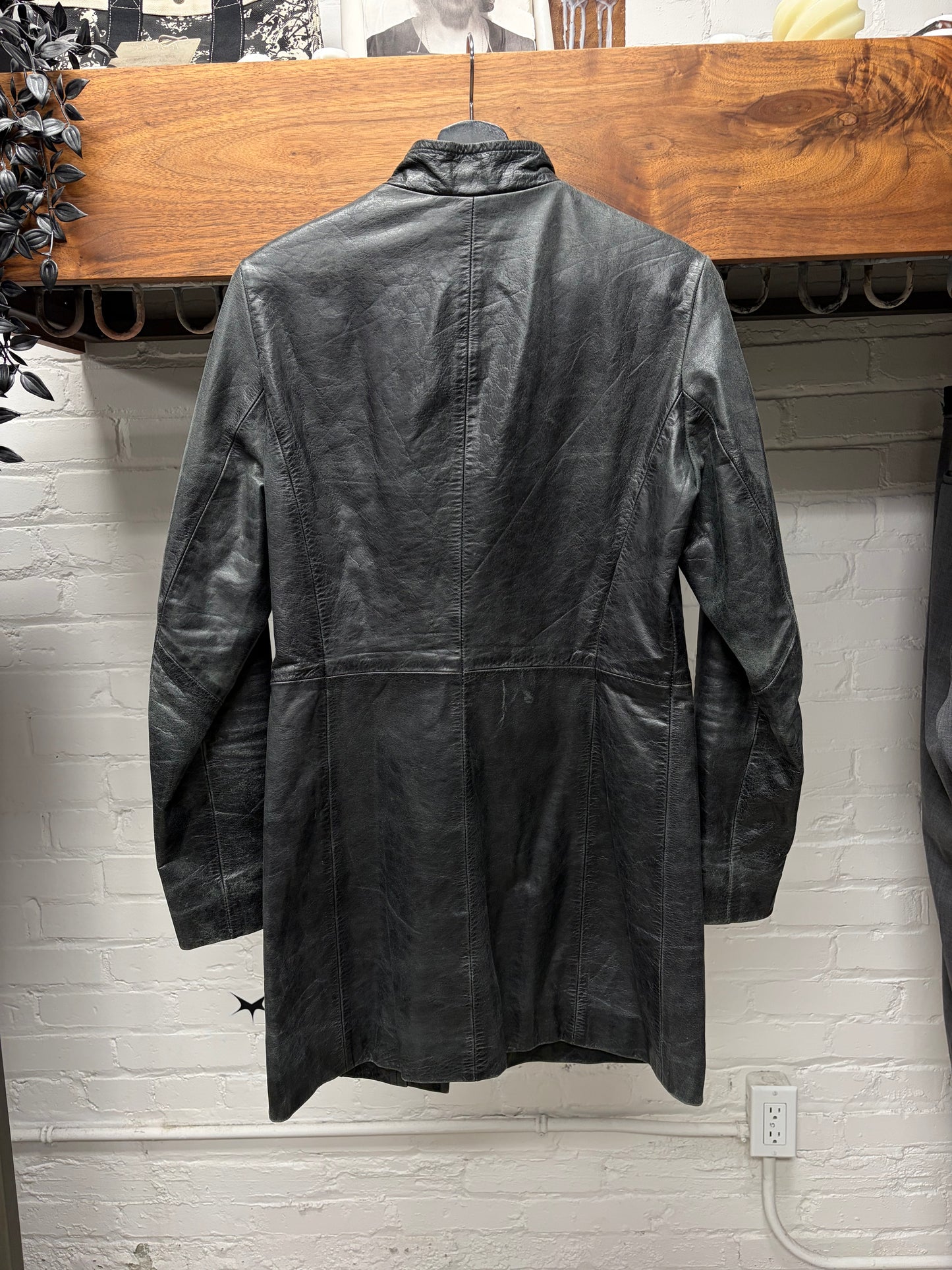 Gucci Stone Grey Calfskin Leather High Neck Zip Fencing Jacket