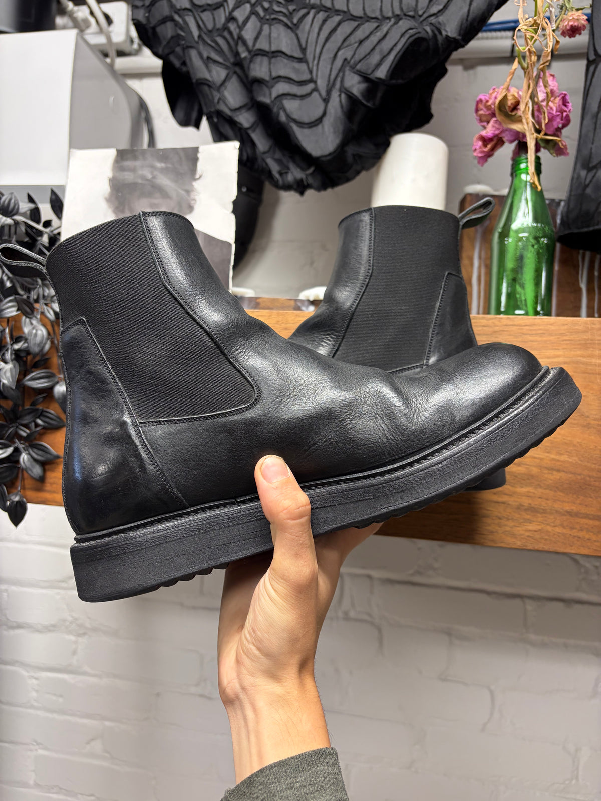 AW2020 Rick Owens Performa ‘Creeper’ Black Calf Leather Platform Sole Boots