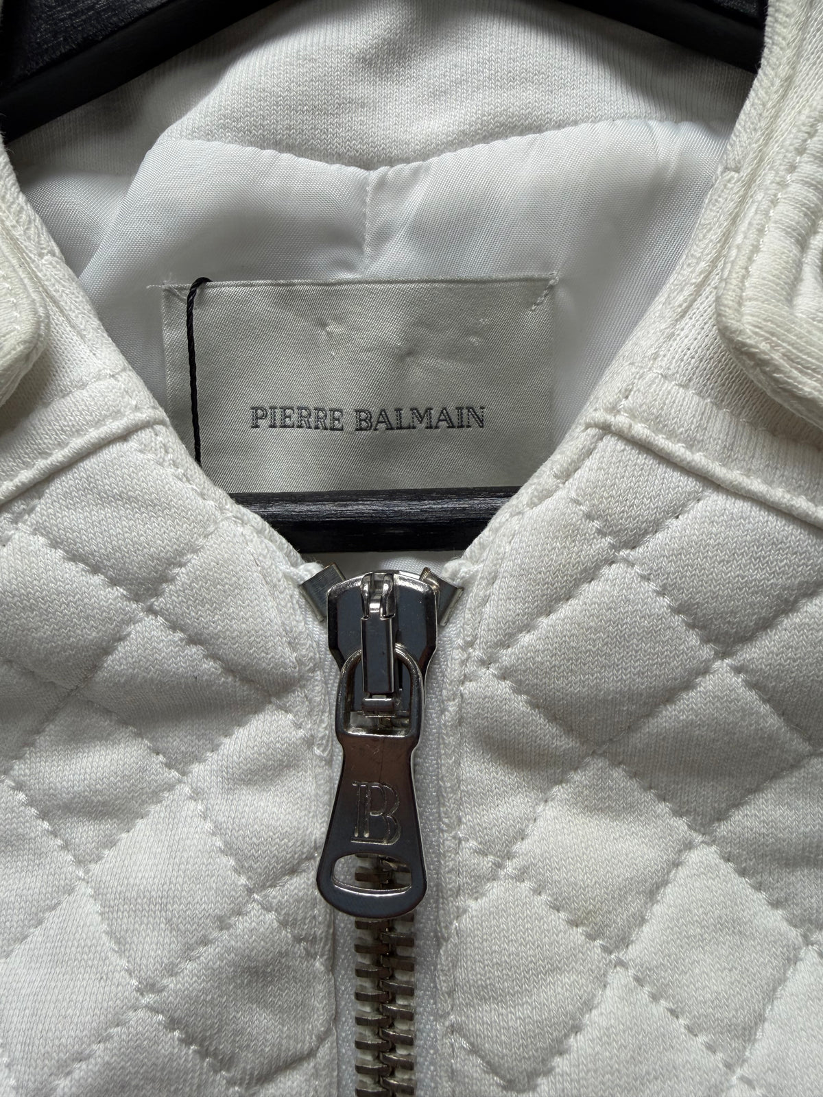 Balmain White ‘Napoleon’ Waistline Cropped Cotton Bomber Jacket