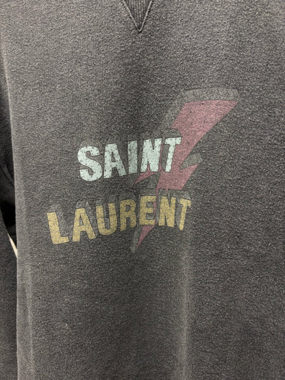 2017 Saint Laurent ‘Lightning Bolt Logo’ Grey Vintage Inspired Graphic Sweatshirt