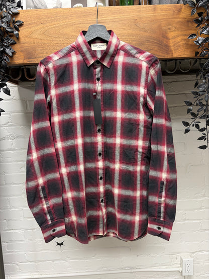 AW2015 Saint Laurent by Hedi Slimane 'Shadow Plaid' Red/White Flannel Shirt