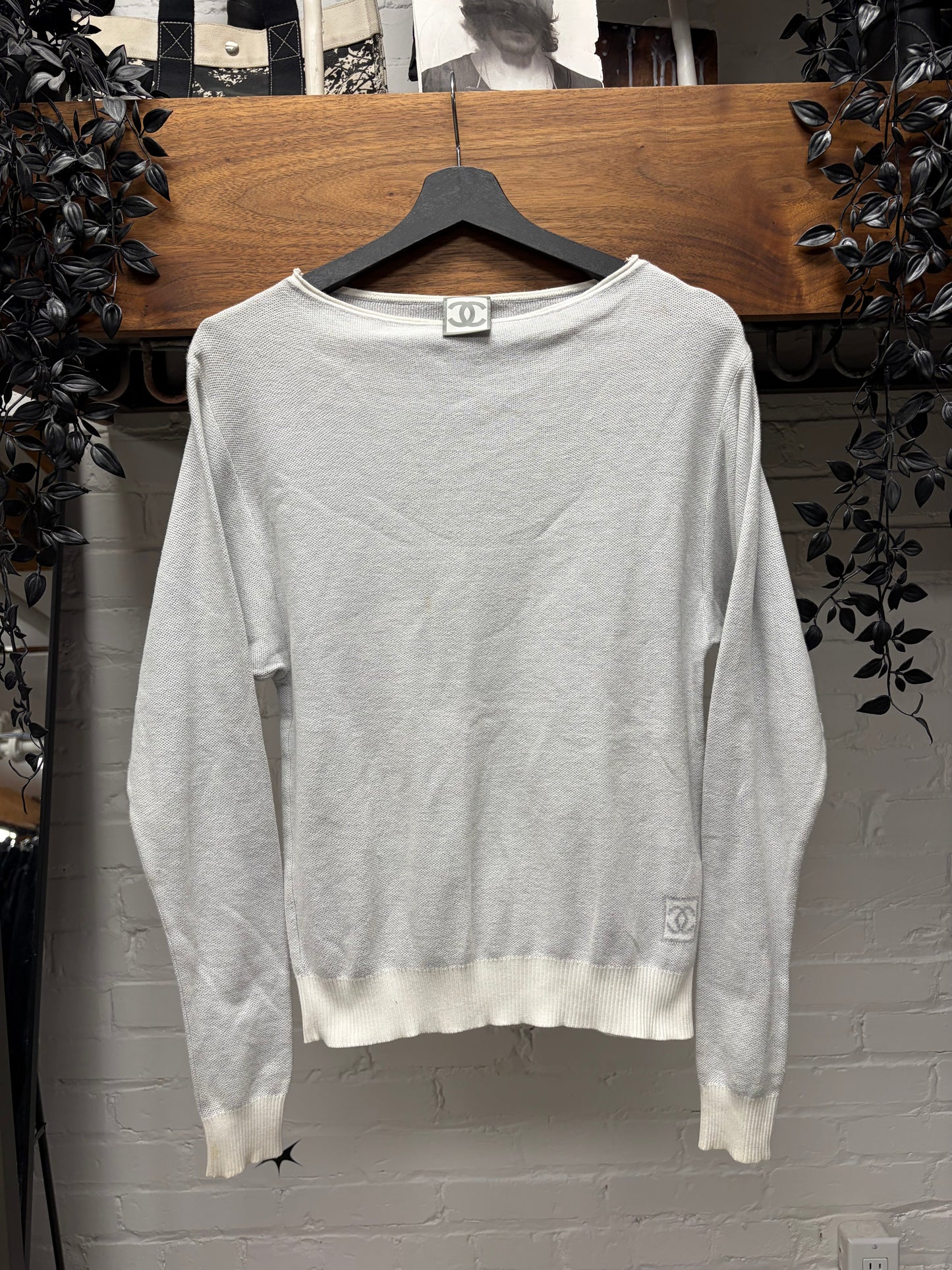 SS2008 Chanel Identification Ribbed White Knit Sweater