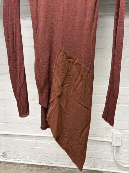 AW2003 Rick Owens ‘Trucker’ Dark Cherry Asymmetric Drape Long Sleeve Shirt