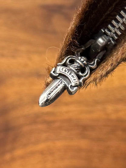 Chrome Hearts Pony-Hair Cowhide ‘Chng Purse’ Dagger Zip Pouch