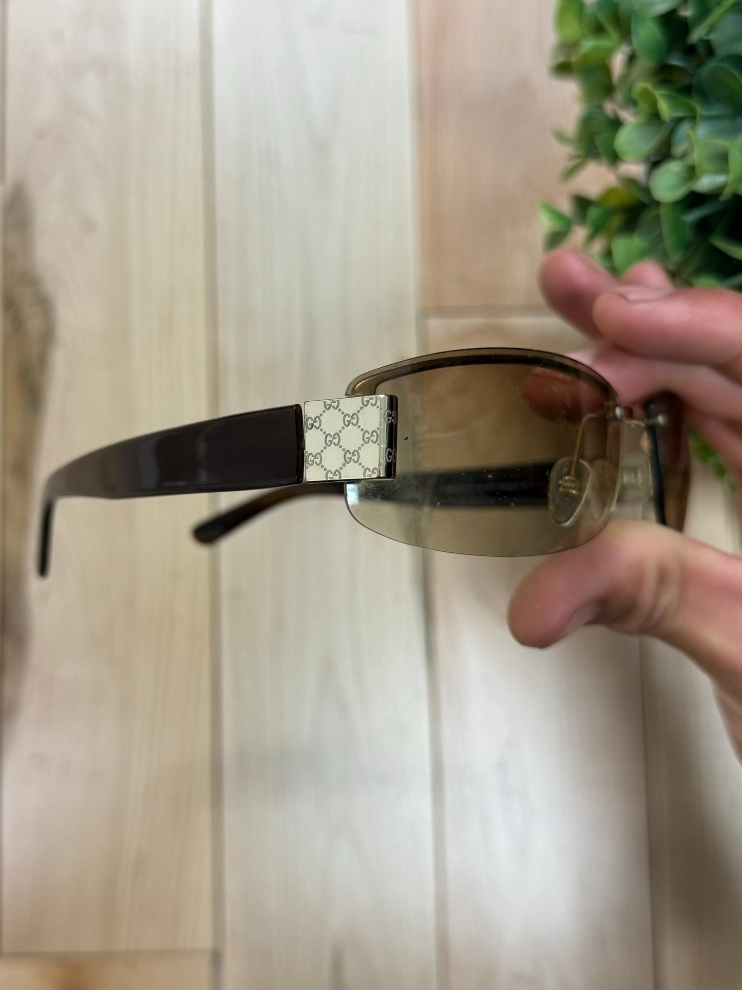 Gucci GG Monogram Brown Tinted Rimless Sunglasses