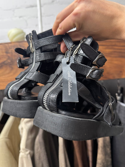 14th Addiction Black Leather ‘Gladiator’ Sandals