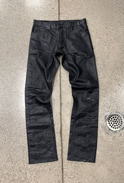 SS2004 Dior Homme ‘Strip’ by Hedi Slimane Waxed Black Distressed Skinny Denim