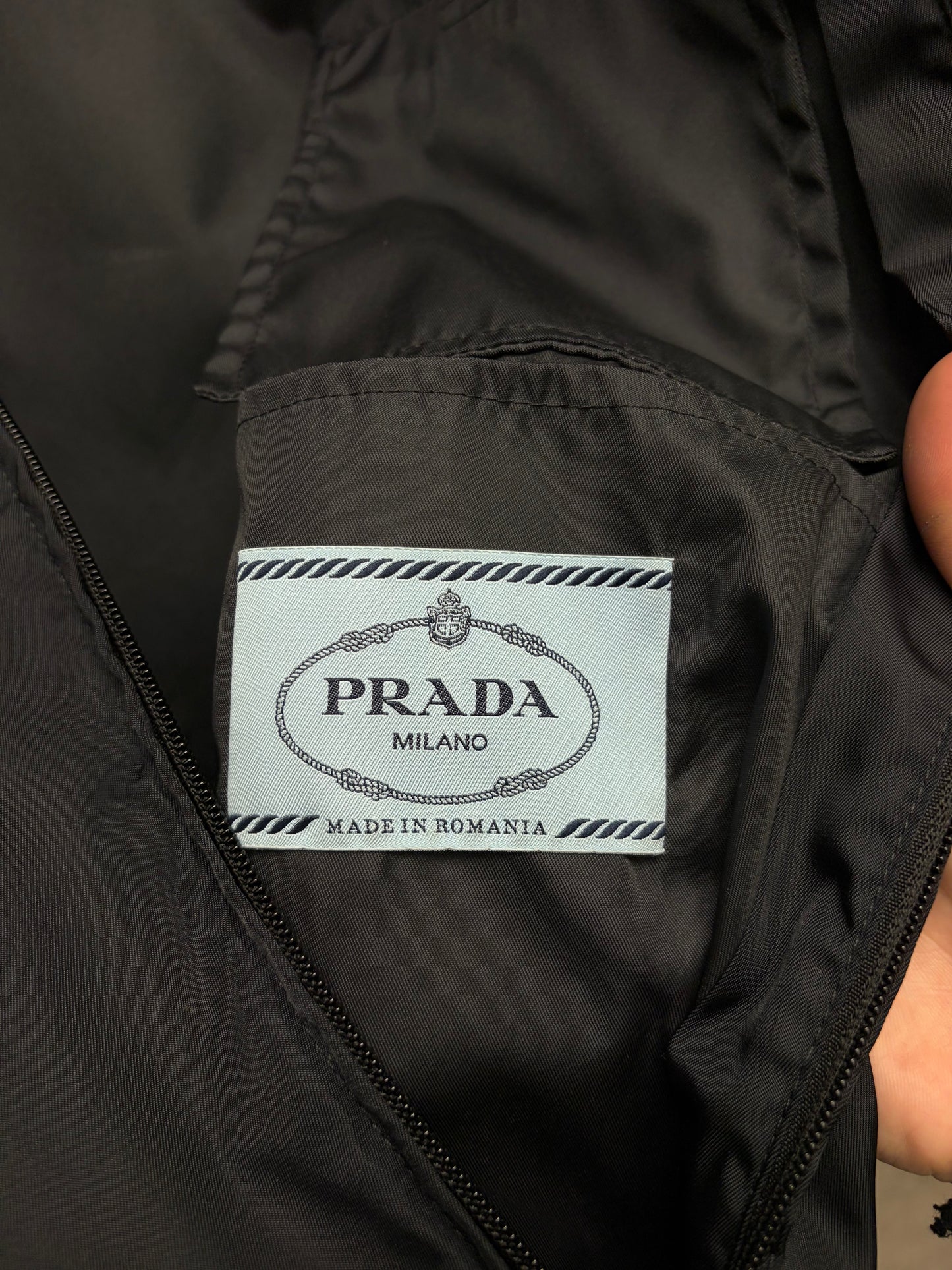 Prada Saffiano Logo Cropped Black Nylon Hooded Windbreaker