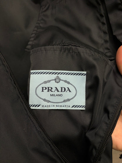 Prada Saffiano Logo Cropped Black Nylon Hooded Windbreaker