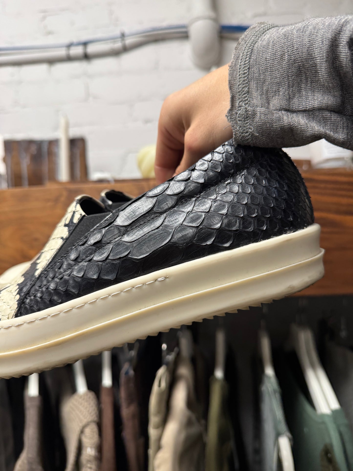 Rick Owens Python Leather Vans Slip On Sneakers