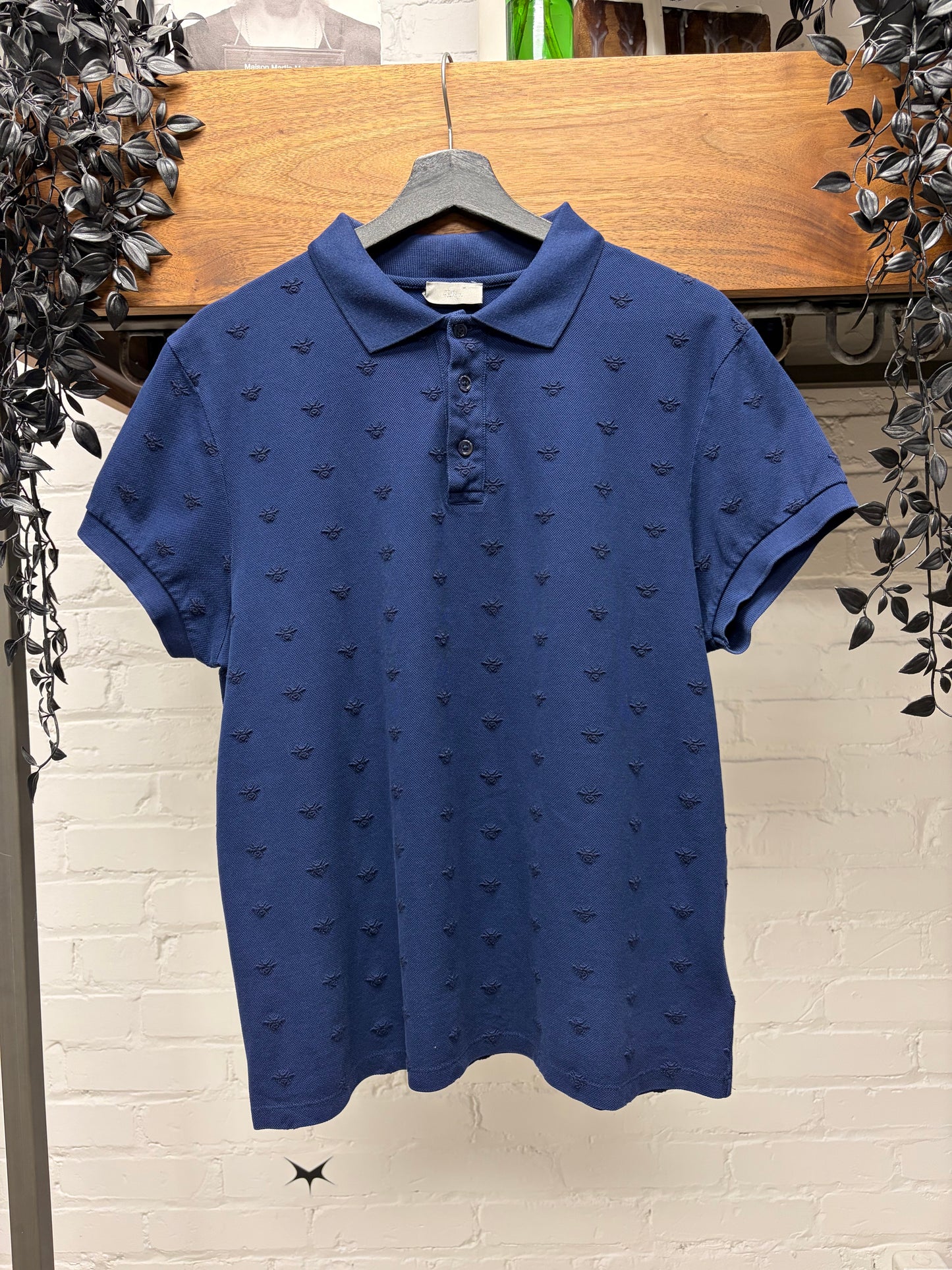 Dior Homme Full Pattern ‘Bee Logo’  Embroidered Navy Blue Polo