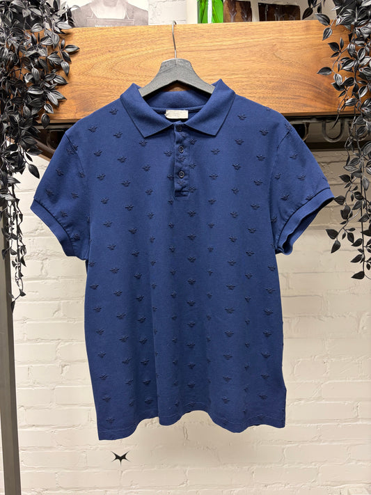 Dior Homme Full Pattern ‘Bee Logo’  Embroidered Navy Blue Polo