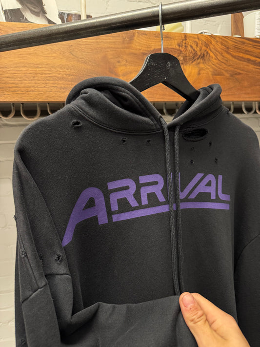 AW2020 Raf Simons ‘Arrival’ Black/Purple Distressed Pullover Hoodie