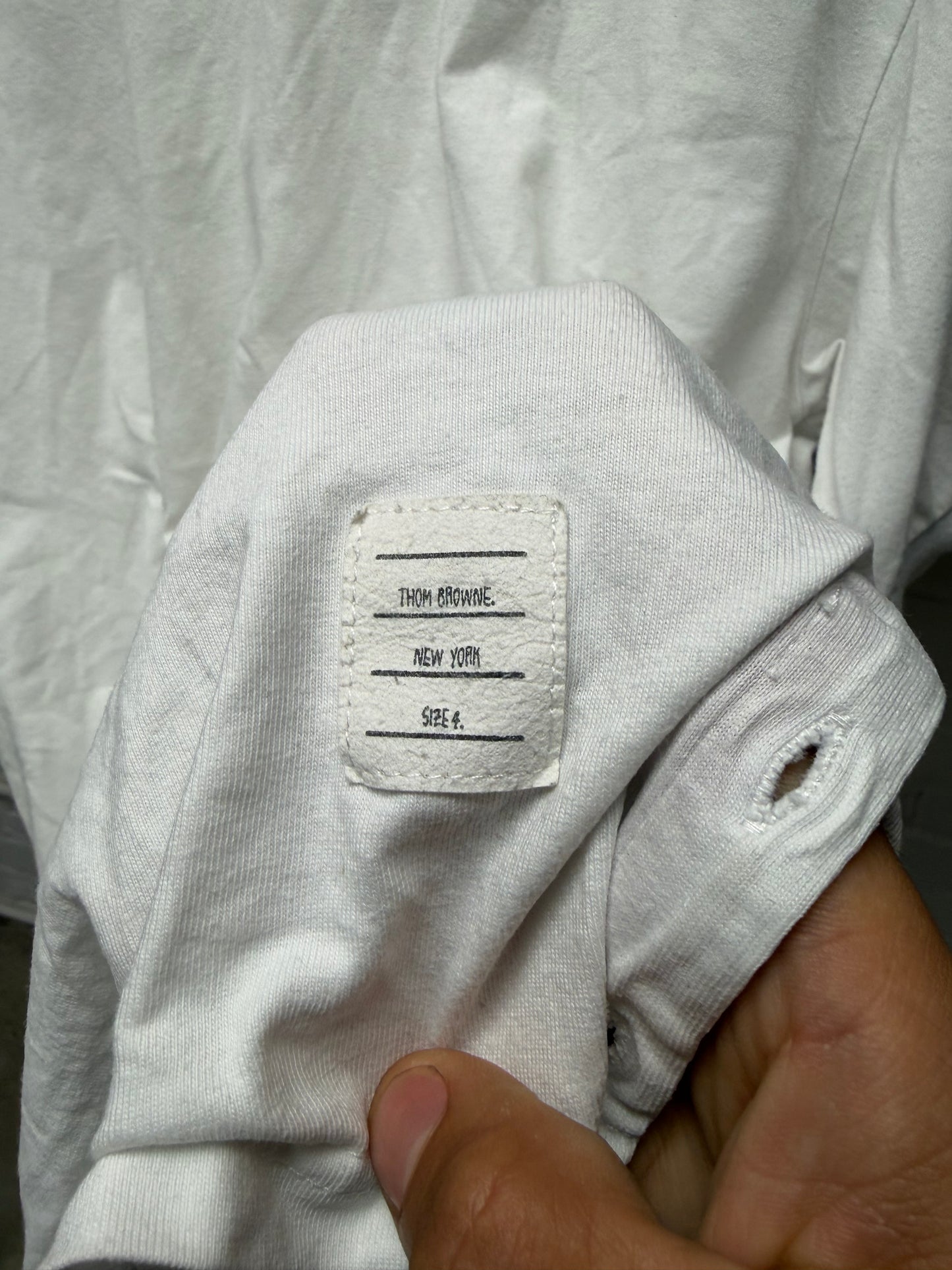 Thom Browne White ‘Side Seam Button’ Cotton Ringer T-Shirt